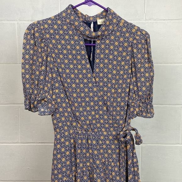 NWOT LENON Women's Sample Wrap Dress- Puff Sleeves Asymmetrical Tie Waist Floral - Picture 2 of 7